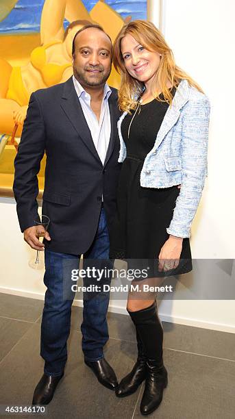 Ron Wahid and Magdalena Kruszewska attend a private view of the Fernando Botero exhibition at The Opera Gallery on February 10, 2015 in London,...