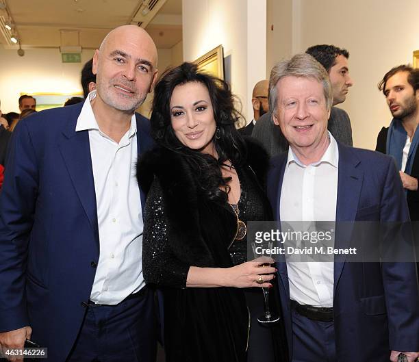 Gilles Dyan, Nancy Dell'olio and Fenton Higgins attend a private view of the Fernando Botero exhibition at The Opera Gallery on February 10, 2015 in...