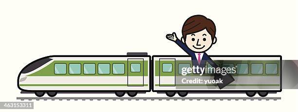 business people on train - lightrail stock illustrations