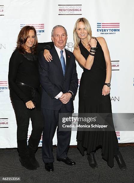 Designer Donna Karan, former Mayor of New York City, Michael Bloomberg, and Lise Evans attend the "Not One More" Event at Urban Zen on February 10,...