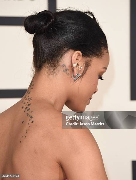 Singer Rihanna attends The 57th Annual GRAMMY Awards at the STAPLES Center on February 8, 2015 in Los Angeles, California.