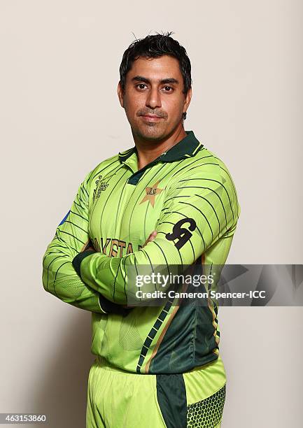 Nasir Jamshed of Pakistan poses during the Pakistan 2015 ICC Cricket World Cup Headshots Session at the Sydney Cricket Ground on February 11, 2015 in...