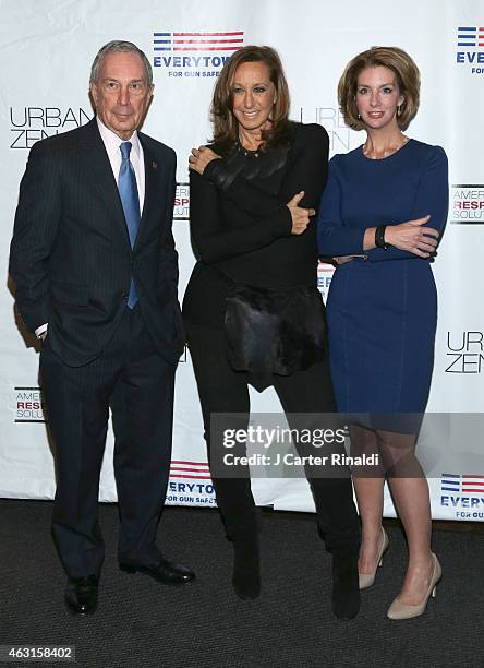 Designer Donna Karan, former New York City Mayor, Michael R. Bloomberg and Lise Evans attend 'Not One More' Event at Urban Zen on February 10, 2015...