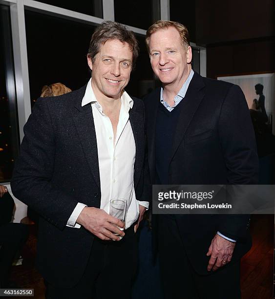 Actor Hugh Grant and NFL Commissioner Roger Goodell attend the after party for a special screening of "The Rewrite" hosted by The Cinema Society and...