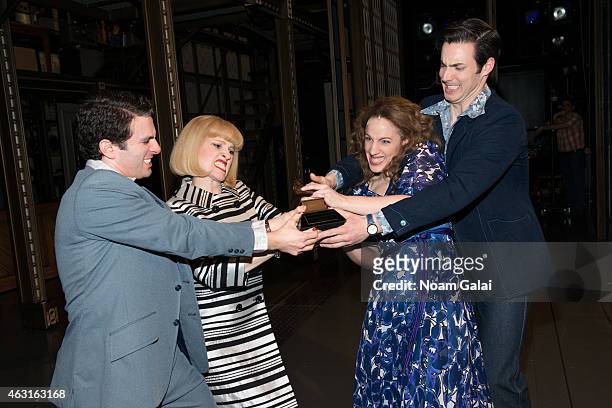 Actors Jarrod Spector, Anika Larsen, Jessie Mueller and Scott J. Campbell of 'Beautful - The Carole King Musical' celebrate their Grammy win with...