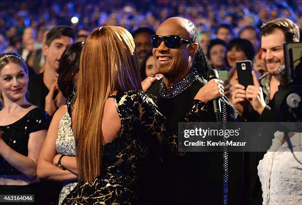 Beyonce and Stevie Wonder during Stevie Wonder: Songs In The Key Of Life - An All-Star GRAMMY Salute at Nokia Theatre L.A. Live on February 10, 2015...