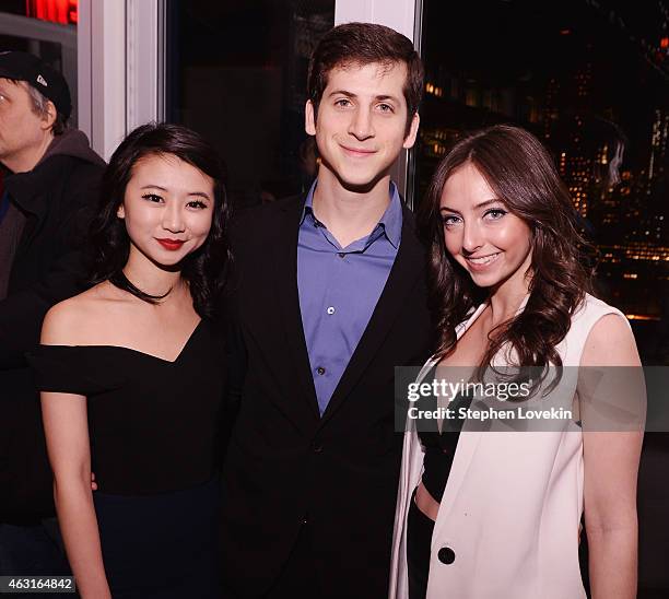 Actors Annie Q, Steven Kaplan, and Emily Morden attend the after party for a special screening of "The Rewrite" hosted by The Cinema Society and...