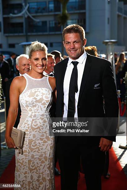 Richie McCaw and Gemma Flynn arrive for the 2015 Halberg Awards at Vector Arena on February 11, 2015 in Auckland, New Zealand.