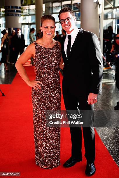 Lisa Carrington and Michael Buck arrive at the 2015 Halberg Awards at Vector Arena on February 11, 2015 in Auckland, New Zealand.