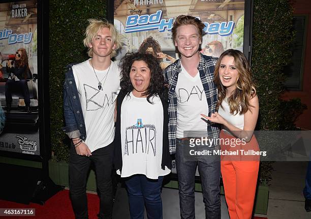 Actors Ross Lynch, Raini Rodriguez, Calum Worthy and Laura Marano attend the Los Angeles premiere of the Disney Channel Original Movie "Bad Hair Day"...