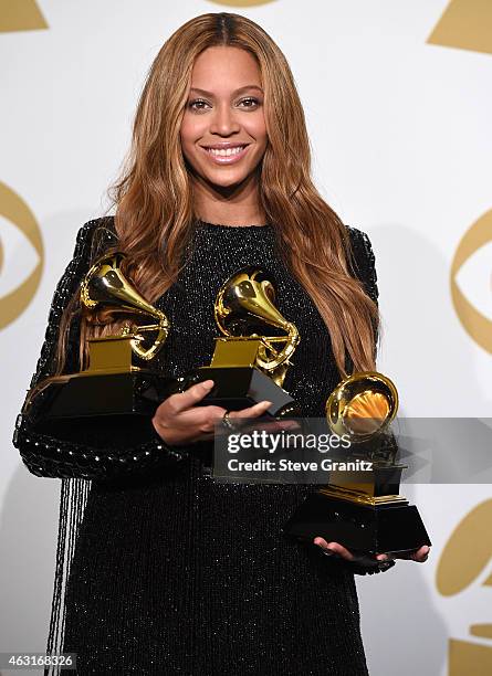 Beyonce poses at the The 57th Annual GRAMMY Awards on February 8, 2015 in Los Angeles, California.