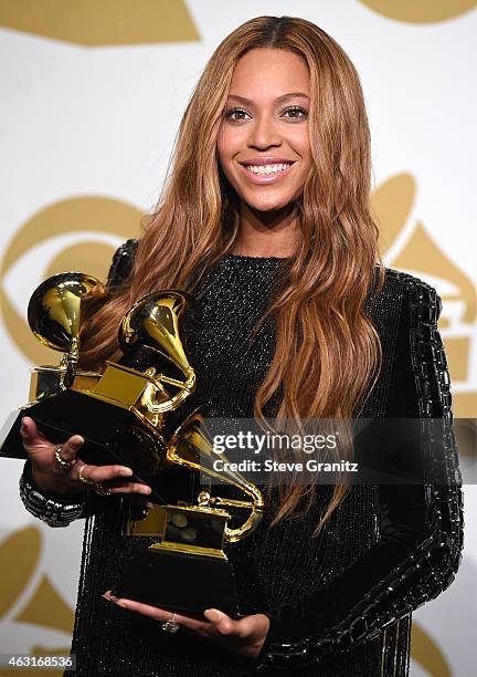 Beyonce poses at the The 57th Annual GRAMMY Awards on February 8, 2015 in Los Angeles, California.