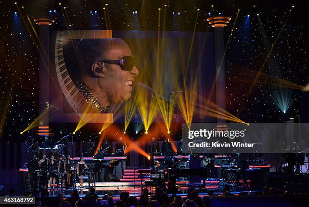 Honoree Stevie Wonder performs onstage during Stevie Wonder: Songs In The Key Of Life - An All-Star GRAMMY Salute at Nokia Theatre L.A. Live on...