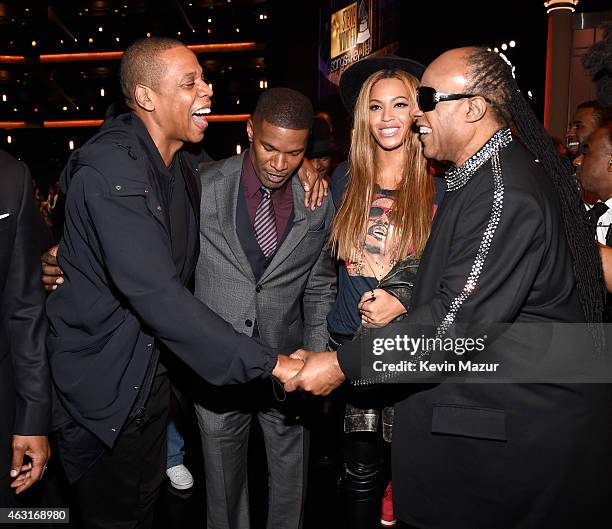 Jay Z, Jamie Foxx, Beyonce and Stevie Wonder attend Stevie Wonder: Songs In The Key Of Life - An All-Star GRAMMY Salute at Nokia Theatre L.A. Live on...