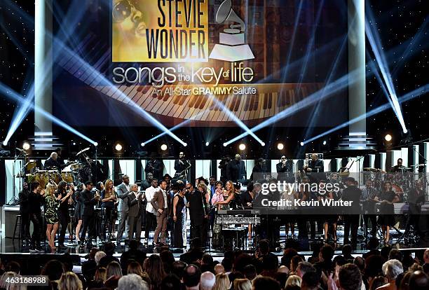 Attendees including honoree Stevie Wonder, recording artists Beyonce, John Legend, Lady Gaga, Jason Derulo, Annie Lennox, Gladys Knight, Ariana...