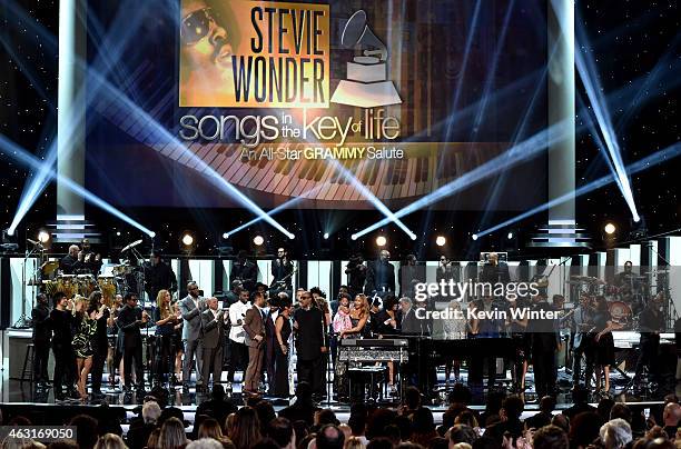 Attendees including honoree Stevie Wonder, recording artists Beyonce, John Legend, Lady Gaga, Jason Derulo, Annie Lennox, Gladys Knight, Ariana...