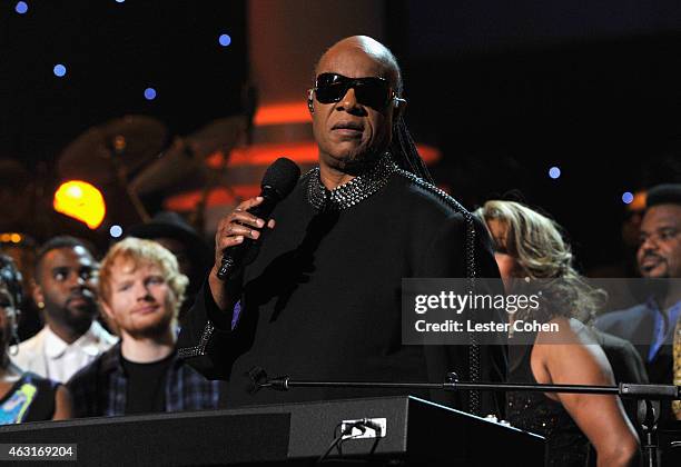 Honoree Stevie Wonder performs onstage during Stevie Wonder: Songs In The Key Of Life - An All-Star GRAMMY Salute at Nokia Theatre L.A. Live on...