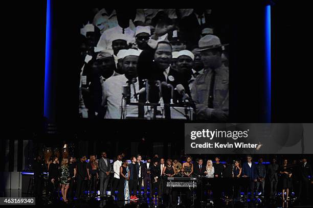 Attendees including honoree Stevie Wonder, recording artists Beyonce, John Legend, Lady Gaga, Jason Derulo, Annie Lennox, Gladys Knight, Ariana...