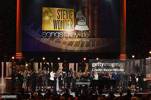 Attendees including honoree Stevie Wonder, recording artists Beyonce, John Legend, Lady Gaga, Jason Derulo, Annie Lennox, Gladys Knight, Ariana...