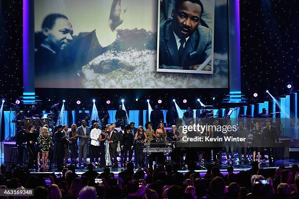 Attendees including honoree Stevie Wonder, recording artists Beyonce, John Legend, Lady Gaga, Jason Derulo, Annie Lennox, Gladys Knight, Ariana...