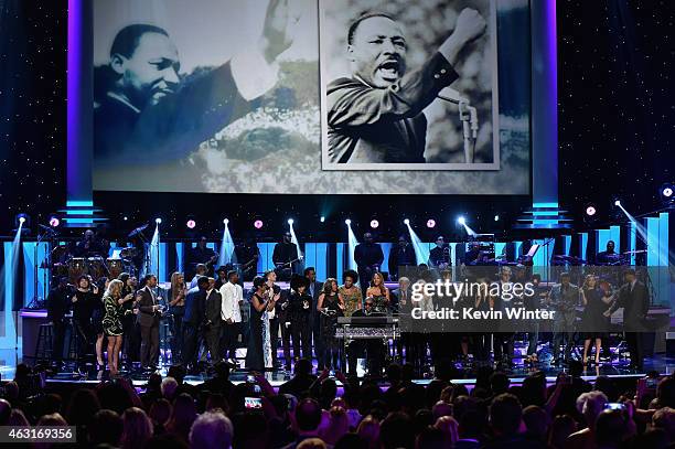 Attendees including honoree Stevie Wonder, recording artists Beyonce, John Legend, Lady Gaga, Jason Derulo, Annie Lennox, Gladys Knight, Ariana...