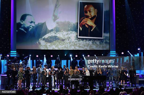 Attendees including honoree Stevie Wonder, recording artists Beyonce, John Legend, Lady Gaga, Jason Derulo, Annie Lennox, Gladys Knight, Ariana...