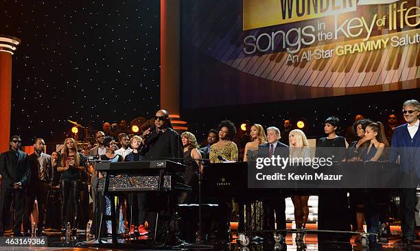 Attendees including honoree Stevie Wonder, recording artists Beyonce, John Legend, Lady Gaga, Jason Derulo, Annie Lennox, Gladys Knight, Ariana...