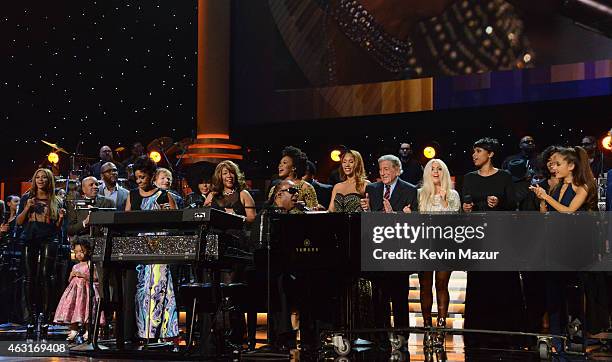 Attendees including honoree Stevie Wonder, recording artists Beyonce, John Legend, Lady Gaga, Jason Derulo, Annie Lennox, Gladys Knight, Ariana...