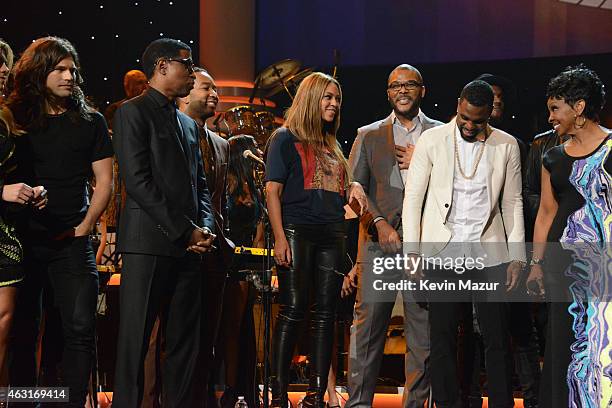 Attendees including honoree Stevie Wonder, recording artists Beyonce, John Legend, Lady Gaga, Jason Derulo, Annie Lennox, Gladys Knight, Ariana...