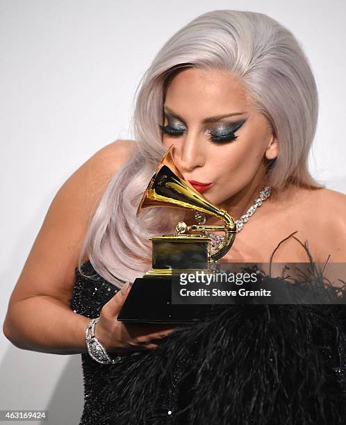 Lady Gaga poses at the The 57th Annual GRAMMY Awards on February 8, 2015 in Los Angeles, California.
