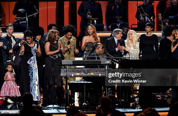 Attendees including recording artists Ryan Tedder, Gladys Knight, Janelle Monae, Mary Wilson, India.Arie, honoree Stevie Wonder, recording artists...