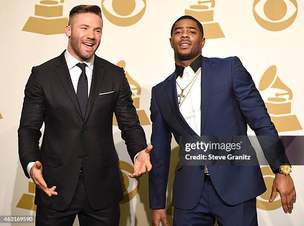 Malcolm Butler and Julian Edelman poses at the The 57th Annual GRAMMY Awards on February 8, 2015 in Los Angeles, California.