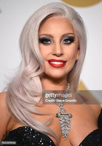 Lady Gaga poses at the The 57th Annual GRAMMY Awards on February 8, 2015 in Los Angeles, California.