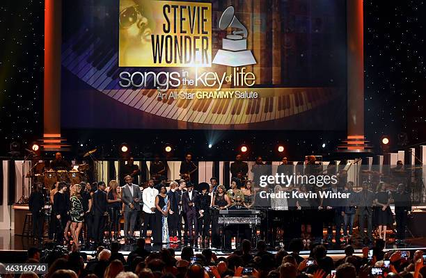 Attendees including honoree Stevie Wonder, recording artists Beyonce, John Legend, Lady Gaga, Jason Derulo, Annie Lennox, Gladys Knight, Ariana...