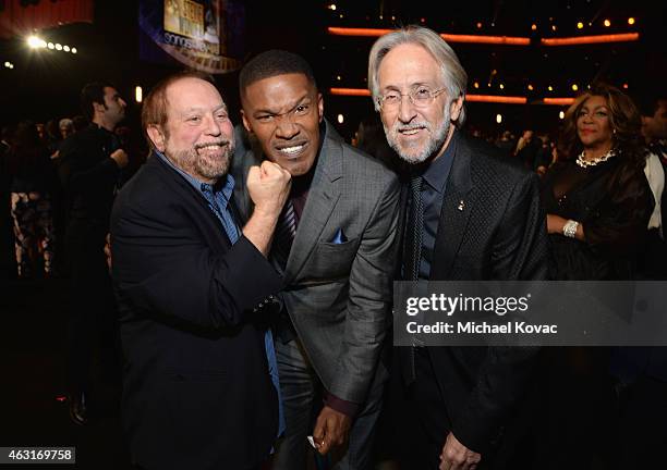 Producer Ken Ehrlich, actor Jamie Foxx and President of the National Academy of Recording Arts and Sciences Neil Portnow attend Stevie Wonder: Songs...