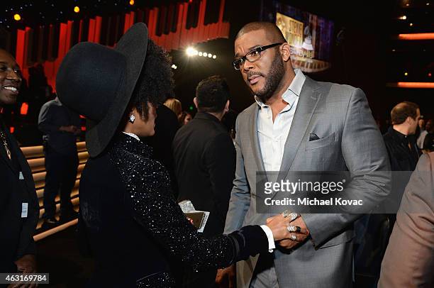 Recording artist Janelle Monae and actor Tyler Perry attend Stevie Wonder: Songs In The Key Of Life - An All-Star GRAMMY Salute at Nokia Theatre L.A....