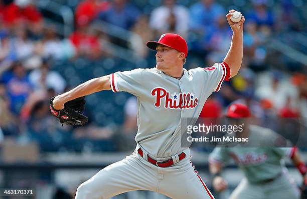 Jacob Diekman of the Philadelphia Phillies in action against the New York Mets at Citi Field on July 20, 2013 in the Flushing neighborhood of the...