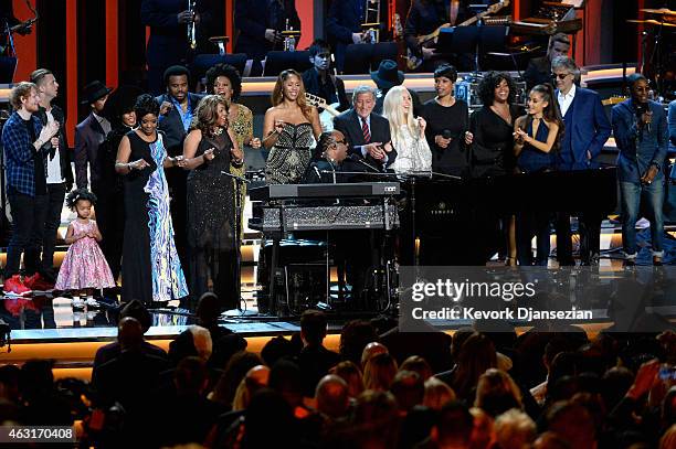 Attendees including honoree Stevie Wonder, recording artists Beyonce, John Legend, Lady Gaga, Jason Derulo, Annie Lennox, Gladys Knight, Ariana...