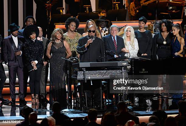 Attendees including honoree Stevie Wonder, recording artists Beyonce, John Legend, Lady Gaga, Jason Derulo, Annie Lennox, Gladys Knight, Ariana...