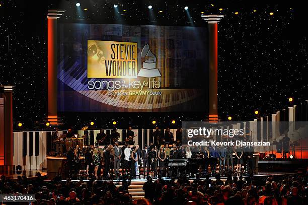 Attendees including honoree Stevie Wonder, recording artists Beyonce, John Legend, Lady Gaga, Jason Derulo, Annie Lennox, Gladys Knight, Ariana...