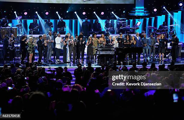 Attendees including honoree Stevie Wonder, recording artists Beyonce, John Legend, Lady Gaga, Jason Derulo, Annie Lennox, Gladys Knight, Ariana...