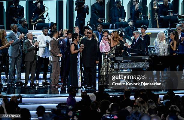 Attendees including honoree Stevie Wonder, recording artists Beyonce, John Legend, Lady Gaga, Jason Derulo, Annie Lennox, Gladys Knight, Ariana...