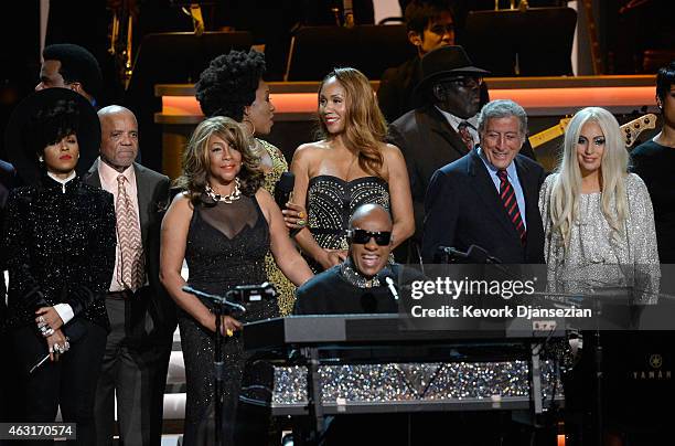 Attendees including honoree Stevie Wonder, recording artists Beyonce, John Legend, Lady Gaga, Jason Derulo, Annie Lennox, Gladys Knight, Ariana...