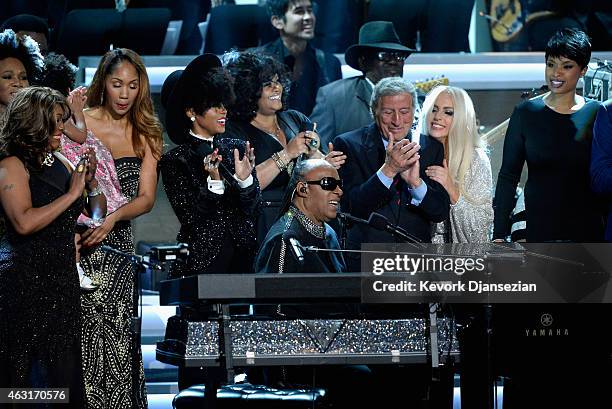 Attendees including honoree Stevie Wonder, recording artists Beyonce, John Legend, Lady Gaga, Jason Derulo, Annie Lennox, Gladys Knight, Ariana...