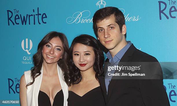 Actors Emily Morden, Annie Q. And Steven Kaplan attend The Cinema Society and Brooks Brothers host a screening of "The Rewrite" at Landmark's...