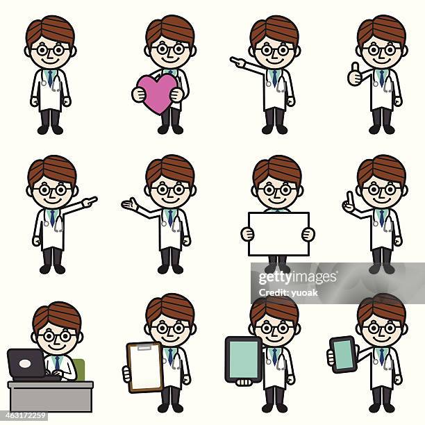 doctor character various poses - excited computer stock illustrations