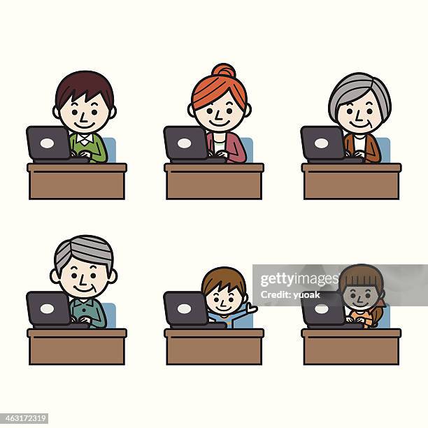 large family with laptop - mother and baby and laptop stock illustrations