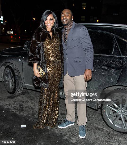 Model Ariel Meredith and NFL player Hakeem Nicks attend the 2015 Sports Illustrated Swimsuit Issue celebration at Marquee on February 10, 2015 in New...