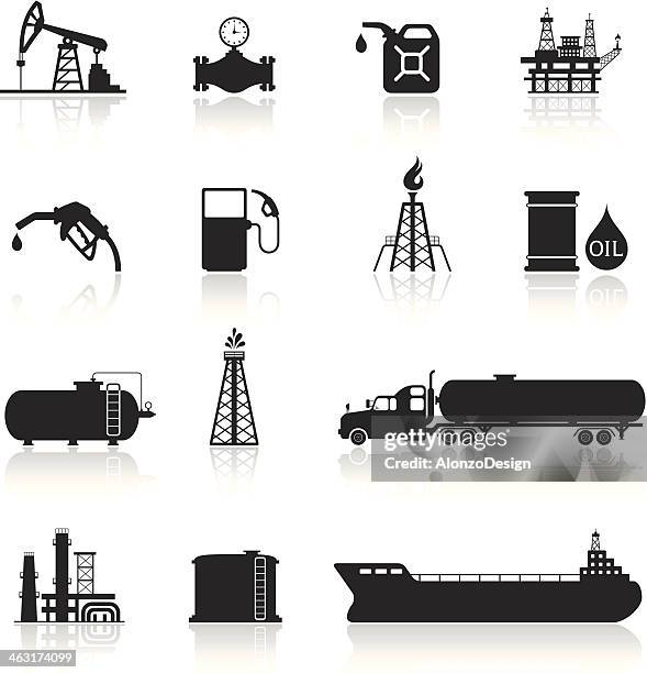 illustrazioni stock, clip art, cartoni animati e icone di tendenza di olio e benzina icone industria set - chemical plant