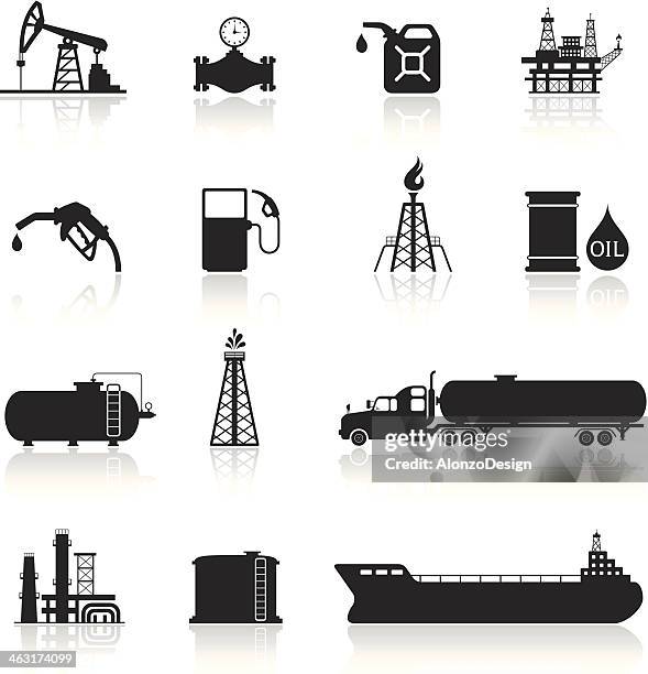 illustrazioni stock, clip art, cartoni animati e icone di tendenza di olio e benzina icone industria set - bacino idrico
